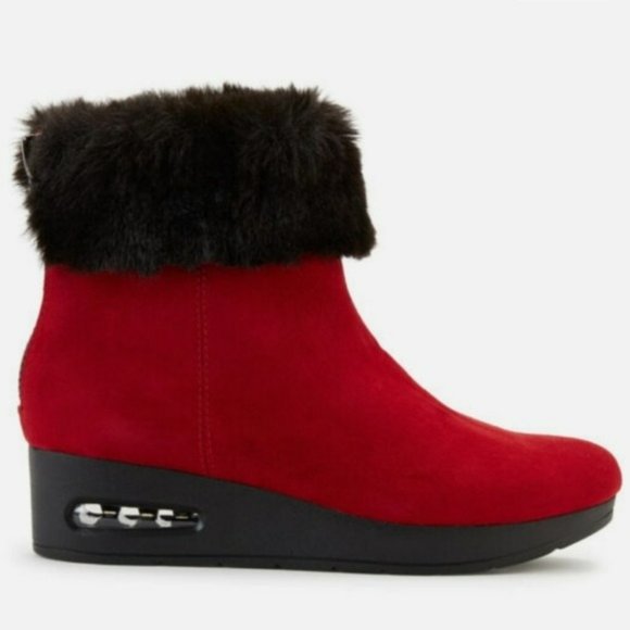 Dkny Shoes - DKNY Abri Faux Suede Faux Fur Booties Red -6